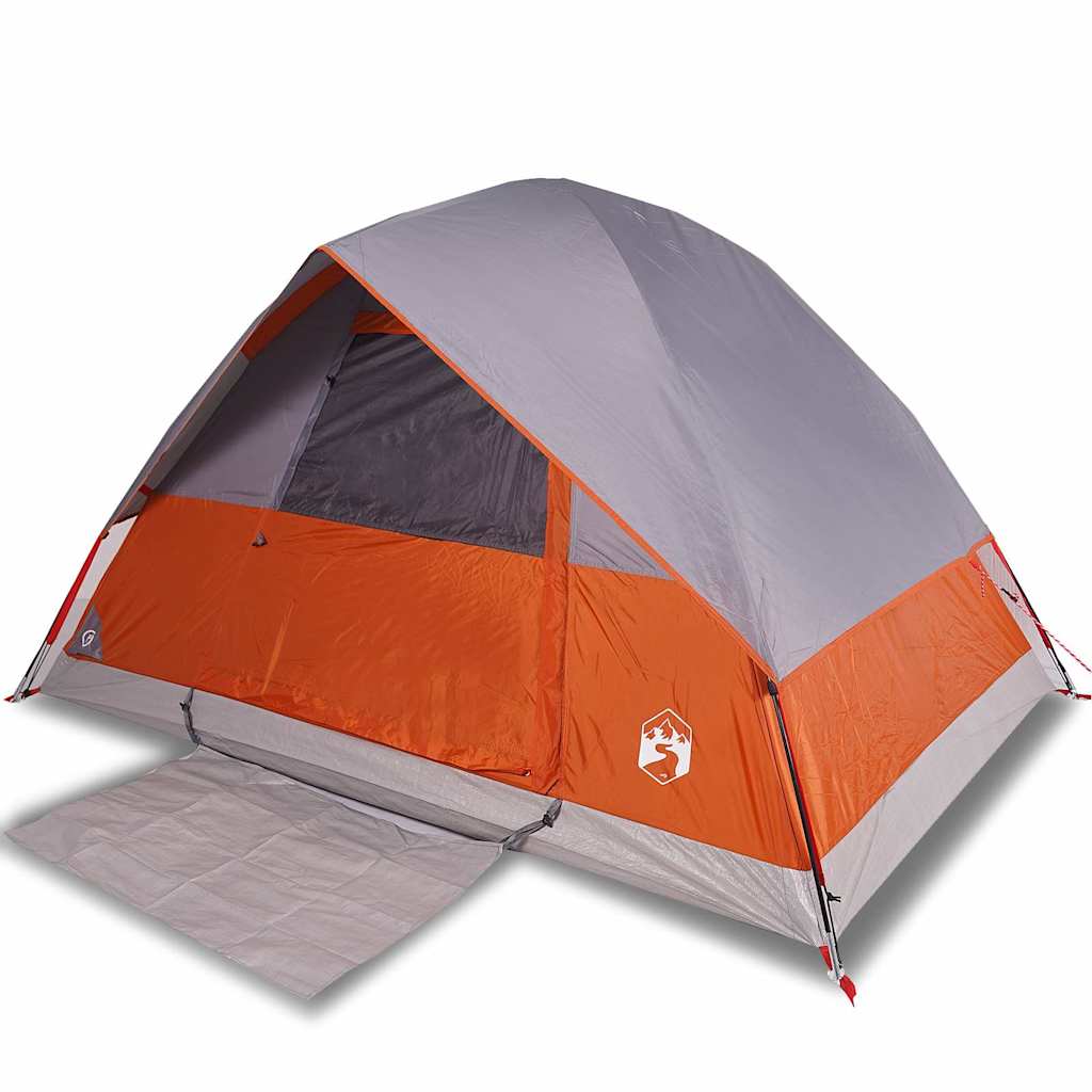 Camping Tent Dome 4-Person Grey and Orange Waterproof
