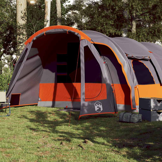 Family Tent Tunnel 8-Person Grey and Orange Waterproof