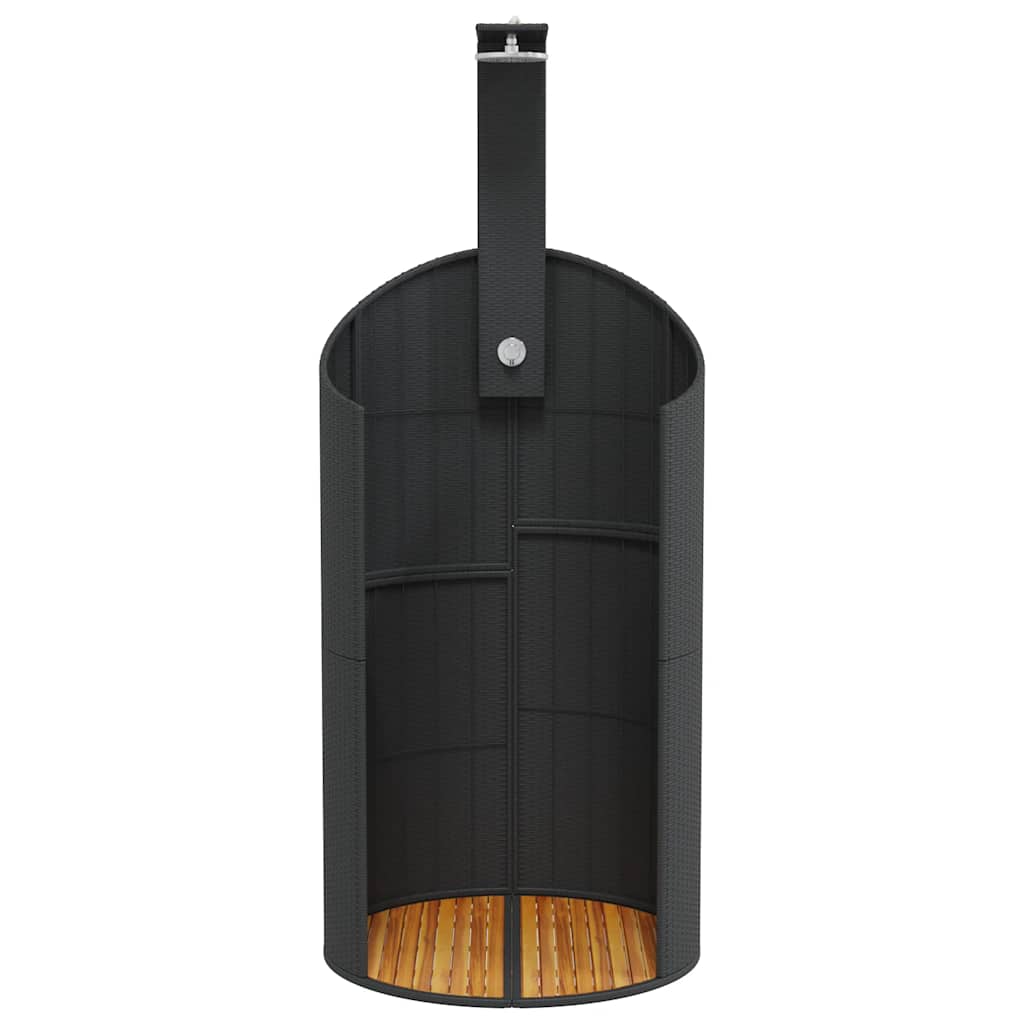 Outdoor Shower Black 100x100x241.5 cm Poly Rattan and Acacia Wood