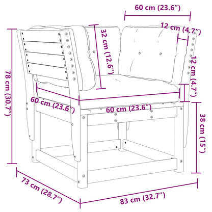Garden Sofa Armrest with Cushions Solid Wood Pine