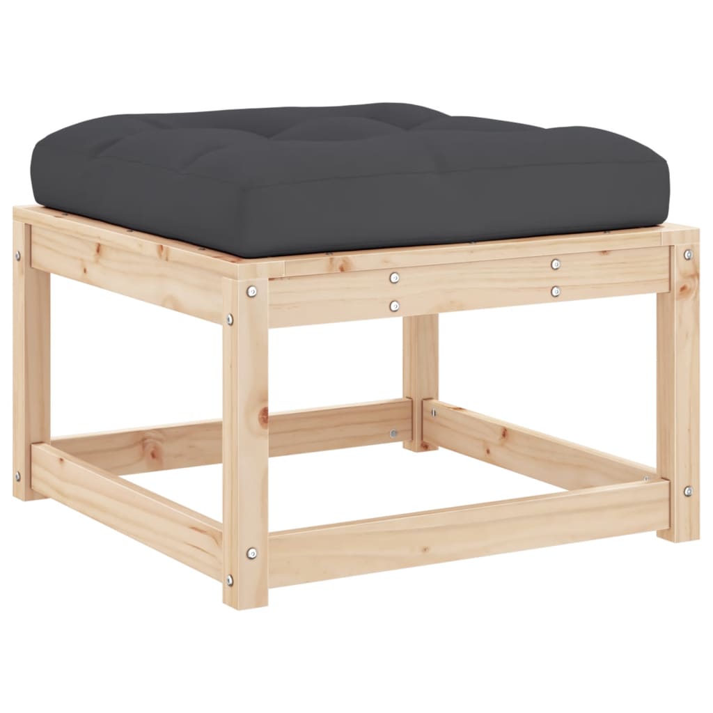 Garden Footstool with Cushions Solid Wood Pine