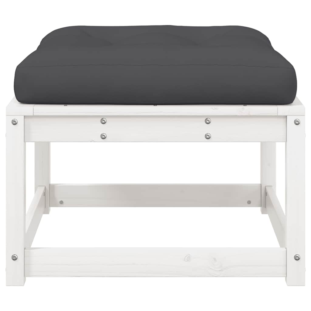 Garden Footstool with Cushions White Solid Wood Pine
