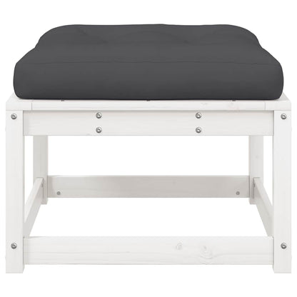 Garden Footstool with Cushions White Solid Wood Pine