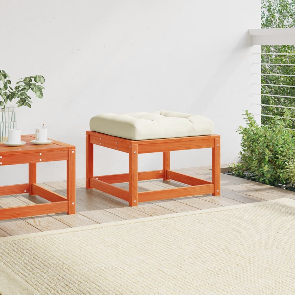 Garden Footstool | Wax brown | Solid pine wood, Polyester cushion