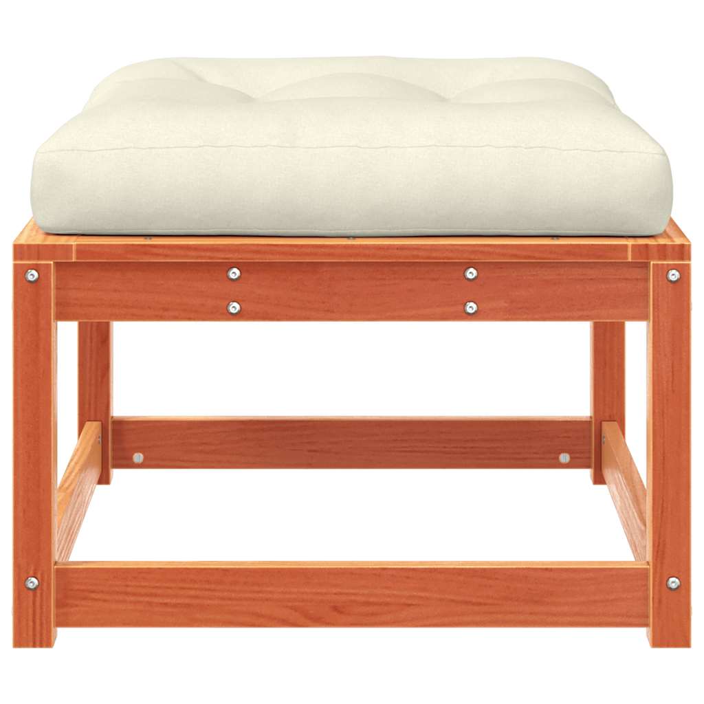 Garden Footstool | Wax brown | Solid pine wood, Polyester cushion