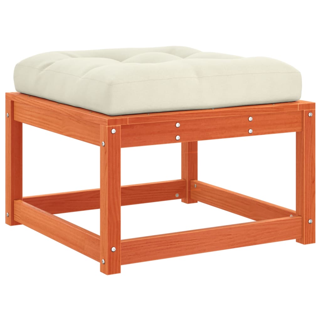 Garden Footstool | Wax brown | Solid pine wood, Polyester cushion