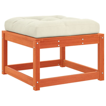 Garden Footstool | Wax brown | Solid pine wood, Polyester cushion
