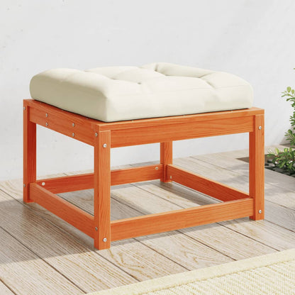 Garden Footstool | Wax brown | Solid pine wood, Polyester cushion