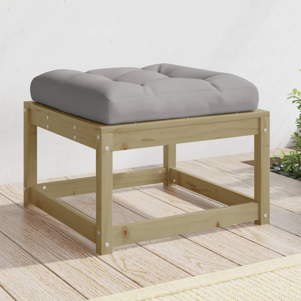 Garden Footstool | Grey, Natural Wood