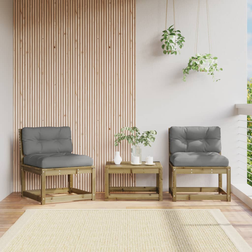Garden Sofa | Set of 2 | Grey | Impregnated pine wood, Polyester | Medium