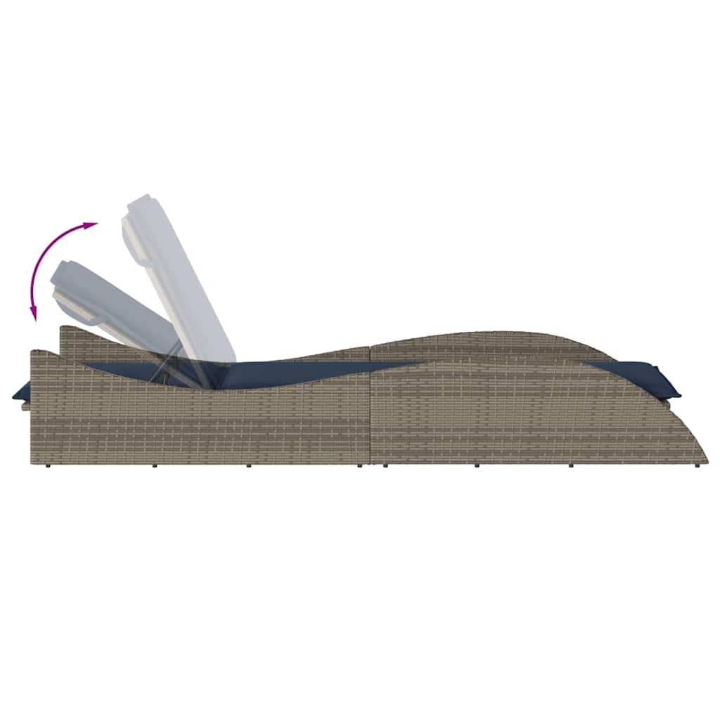 Sun Lounger with Cushion Grey 60x205x73 cm Poly Rattan