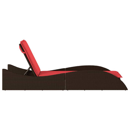 Sun Lounger with Cushion Brown 60x205x73 cm Poly Rattan