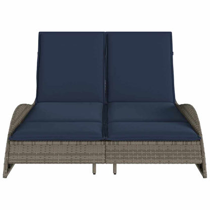 Sun Lounger with Cushions Grey 114x205x73 cm Poly Rattan