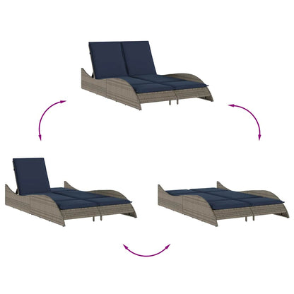 Sun Lounger with Cushions Grey 114x205x73 cm Poly Rattan