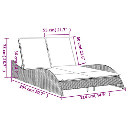 Sun Lounger with Cushions Grey 114x205x73 cm Poly Rattan