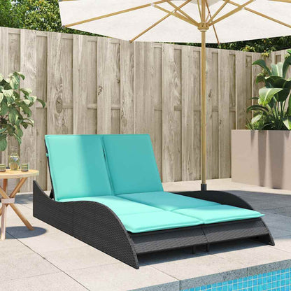 Sun Lounger with Cushions Black 114x205x73 cm Poly Rattan