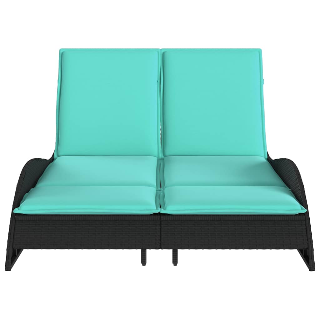 Sun Lounger with Cushions Black 114x205x73 cm Poly Rattan