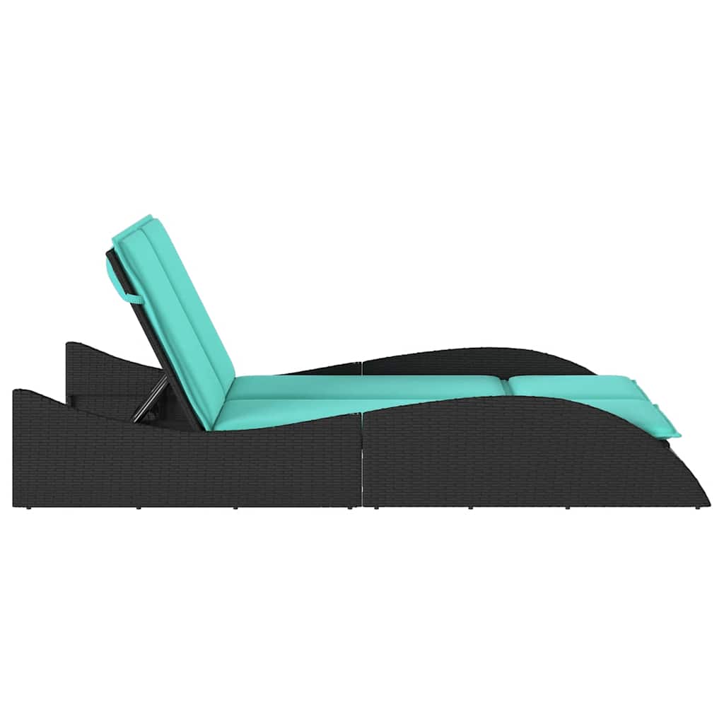 Sun Lounger with Cushions Black 114x205x73 cm Poly Rattan