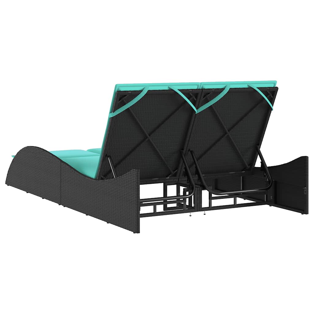 Sun Lounger with Cushions Black 114x205x73 cm Poly Rattan