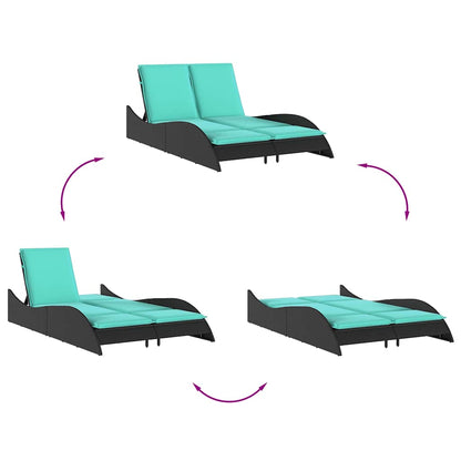 Sun Lounger with Cushions Black 114x205x73 cm Poly Rattan