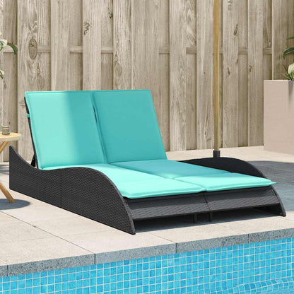 Sun Lounger with Cushions Black 114x205x73 cm Poly Rattan