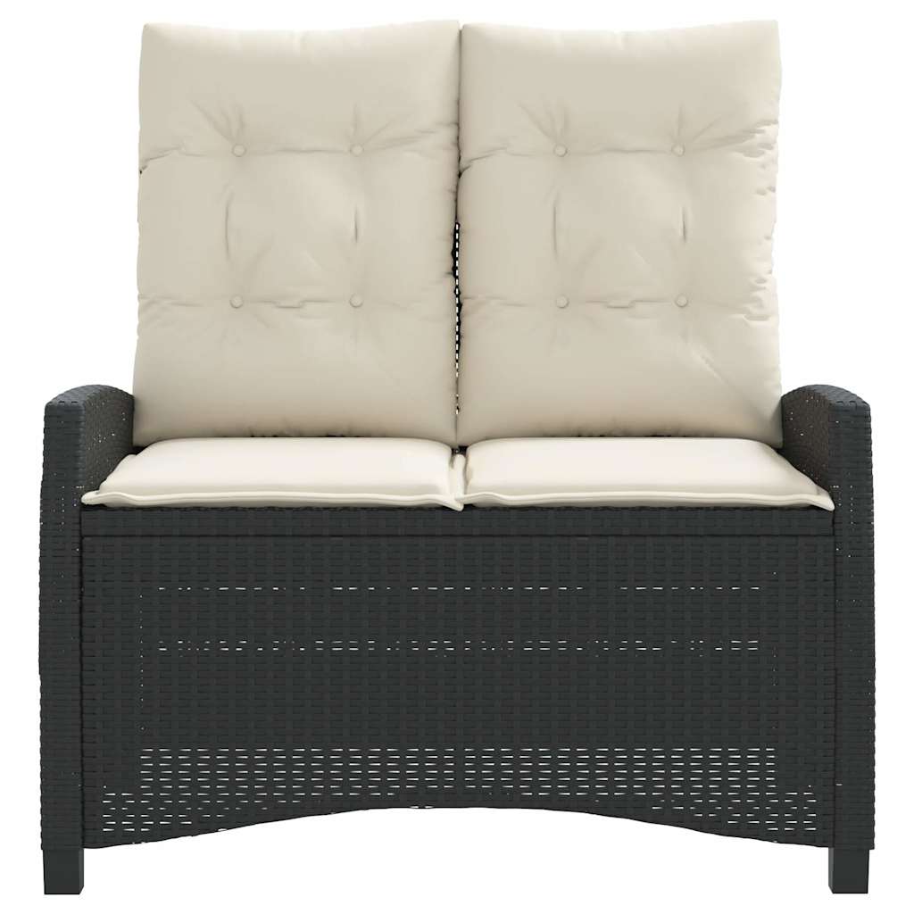 Reclining Garden Bench with Cushions Black Poly Rattan