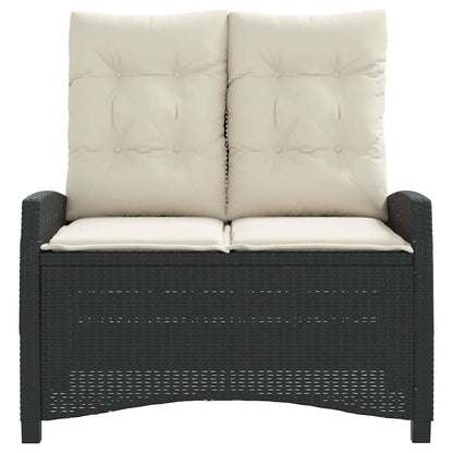 Reclining Garden Bench with Cushions Black Poly Rattan