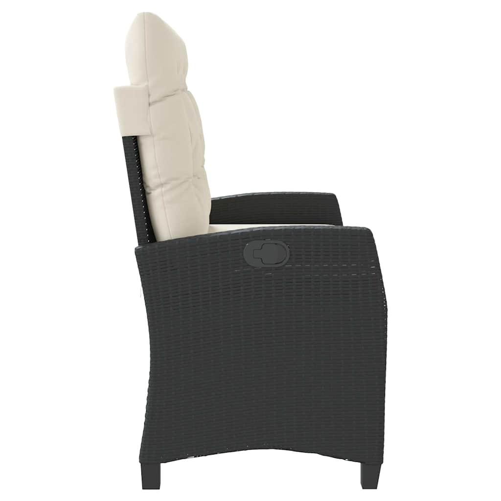 Reclining Garden Bench with Cushions Black Poly Rattan