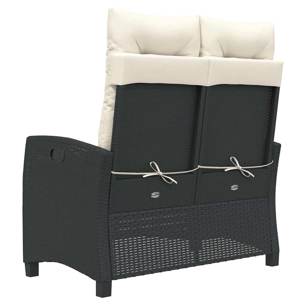 Reclining Garden Bench with Cushions Black Poly Rattan