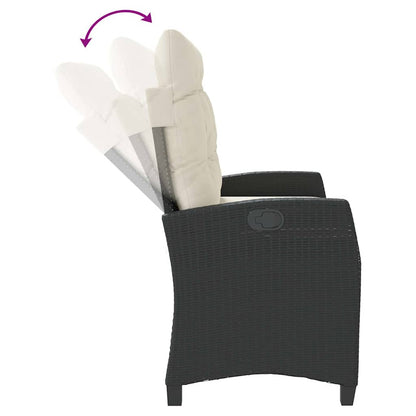Reclining Garden Bench with Cushions Black Poly Rattan