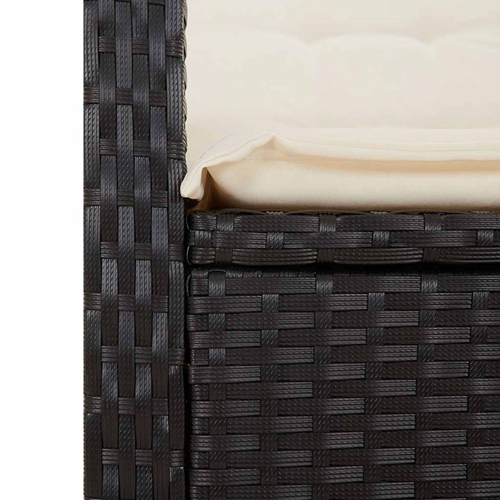 Reclining Garden Bench with Cushions Black Poly Rattan