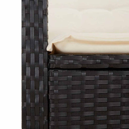 Reclining Garden Bench with Cushions Black Poly Rattan