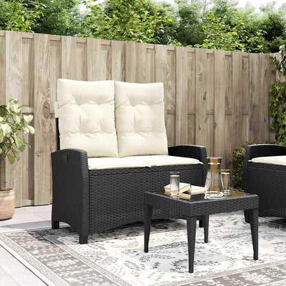Reclining Garden Bench with Cushions Black Poly Rattan