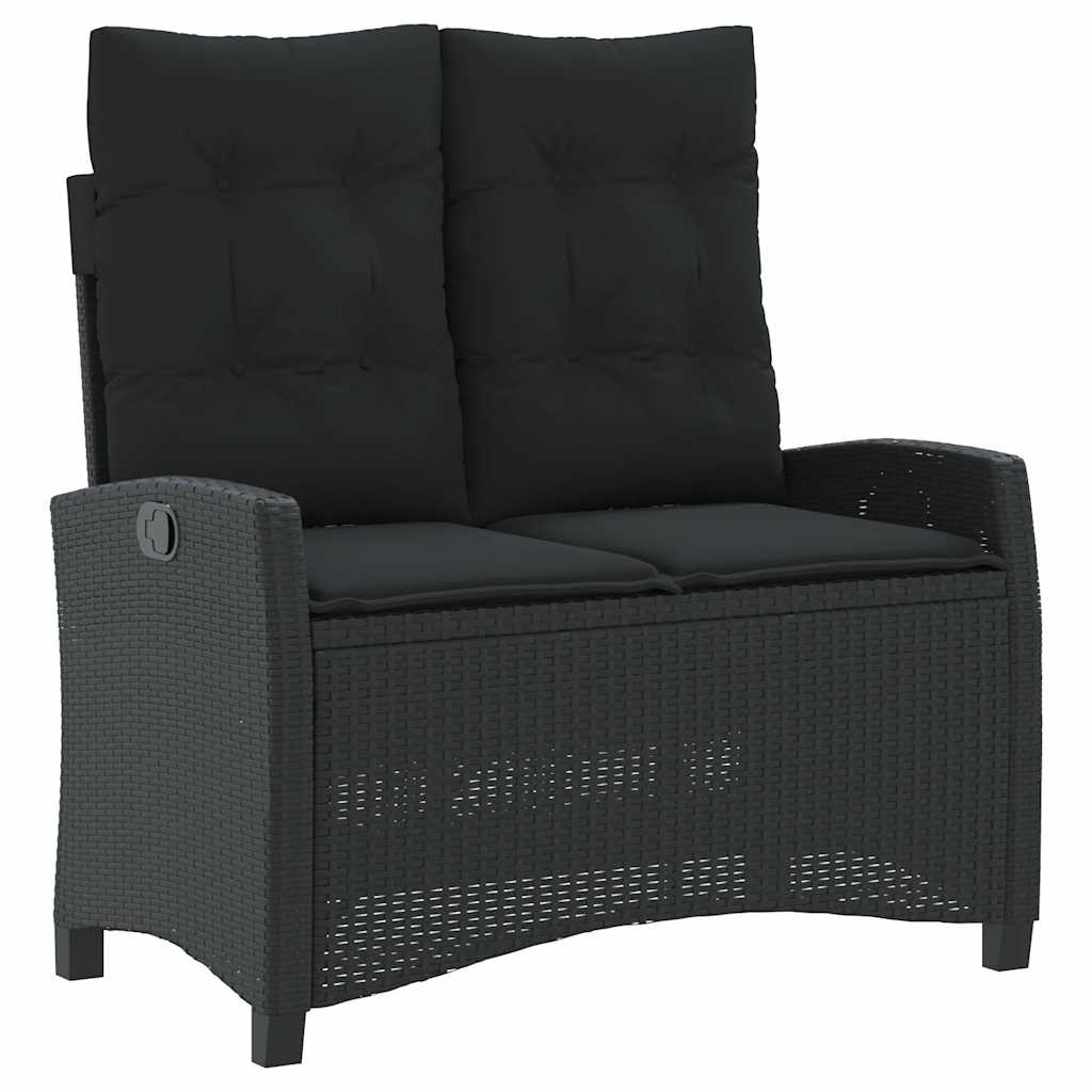Reclining Garden Bench with Cushions Black Poly Rattan
