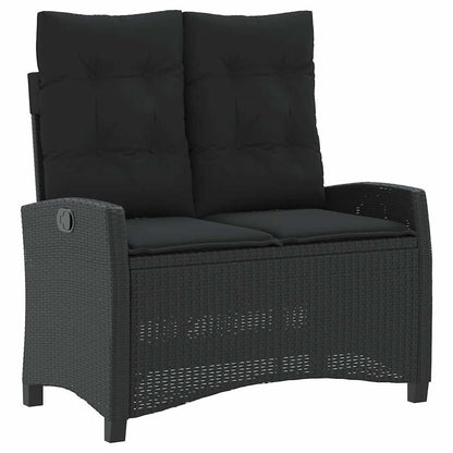 Reclining Garden Bench with Cushions Black Poly Rattan