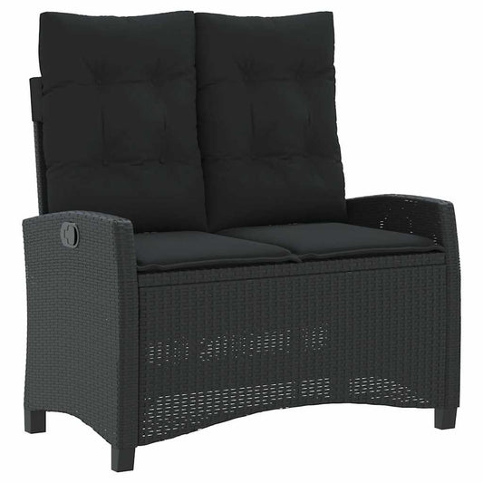 Reclining Garden Bench with Cushions Black Poly Rattan