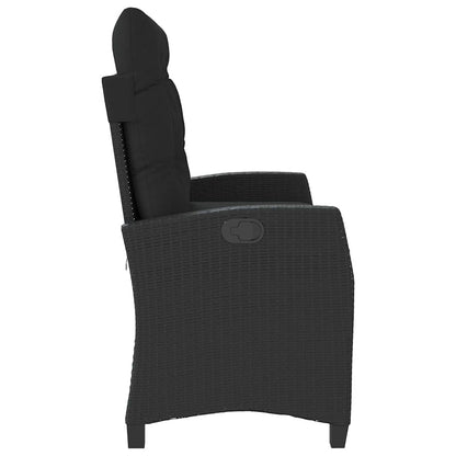 Reclining Garden Bench with Cushions Black Poly Rattan