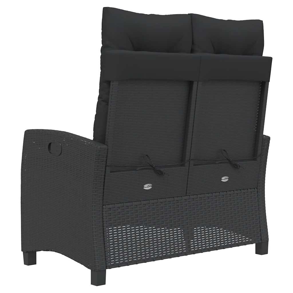 Reclining Garden Bench with Cushions Black Poly Rattan