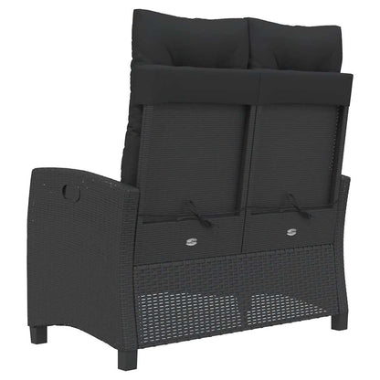 Reclining Garden Bench with Cushions Black Poly Rattan