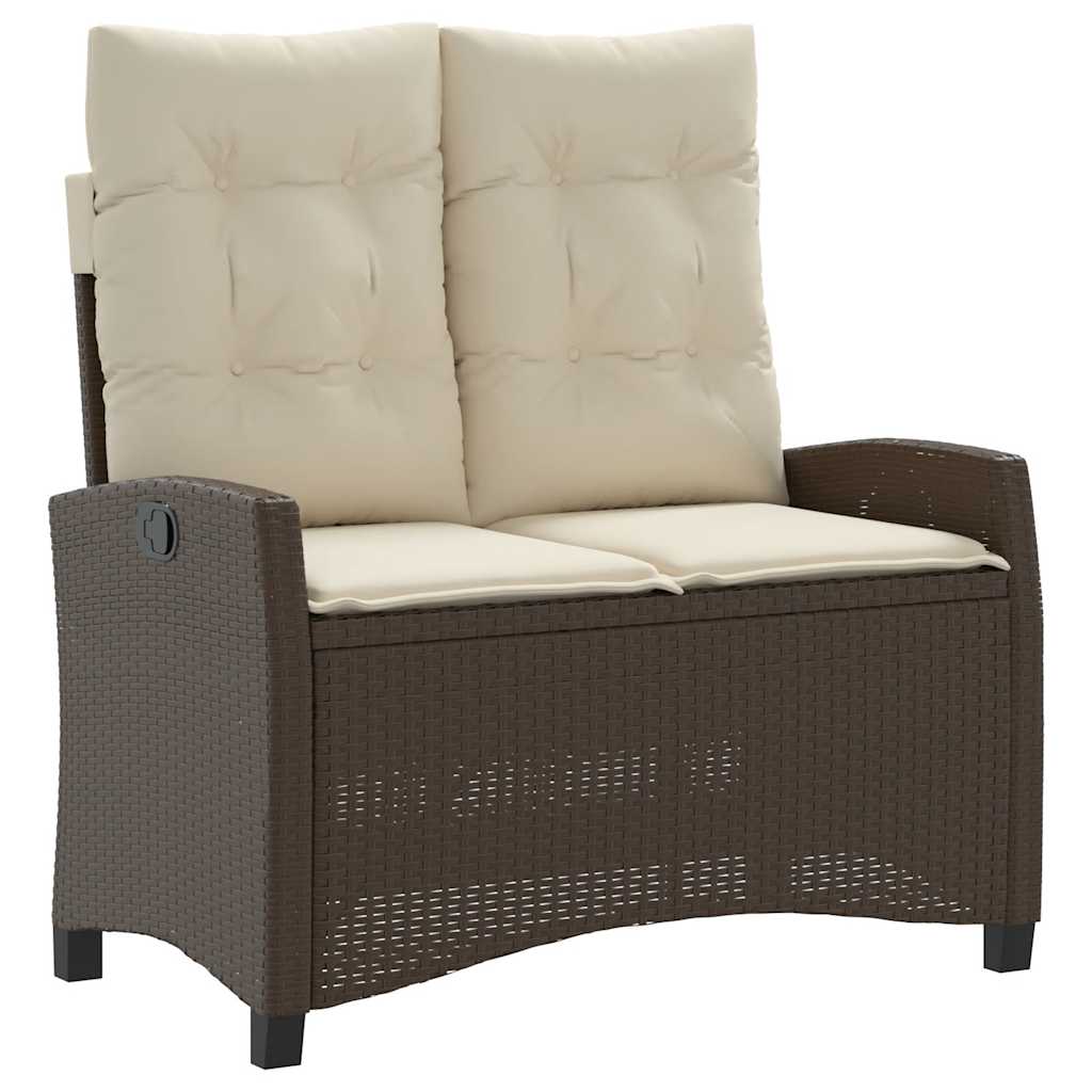 Reclining Garden Bench with Cushions Brown Poly Rattan