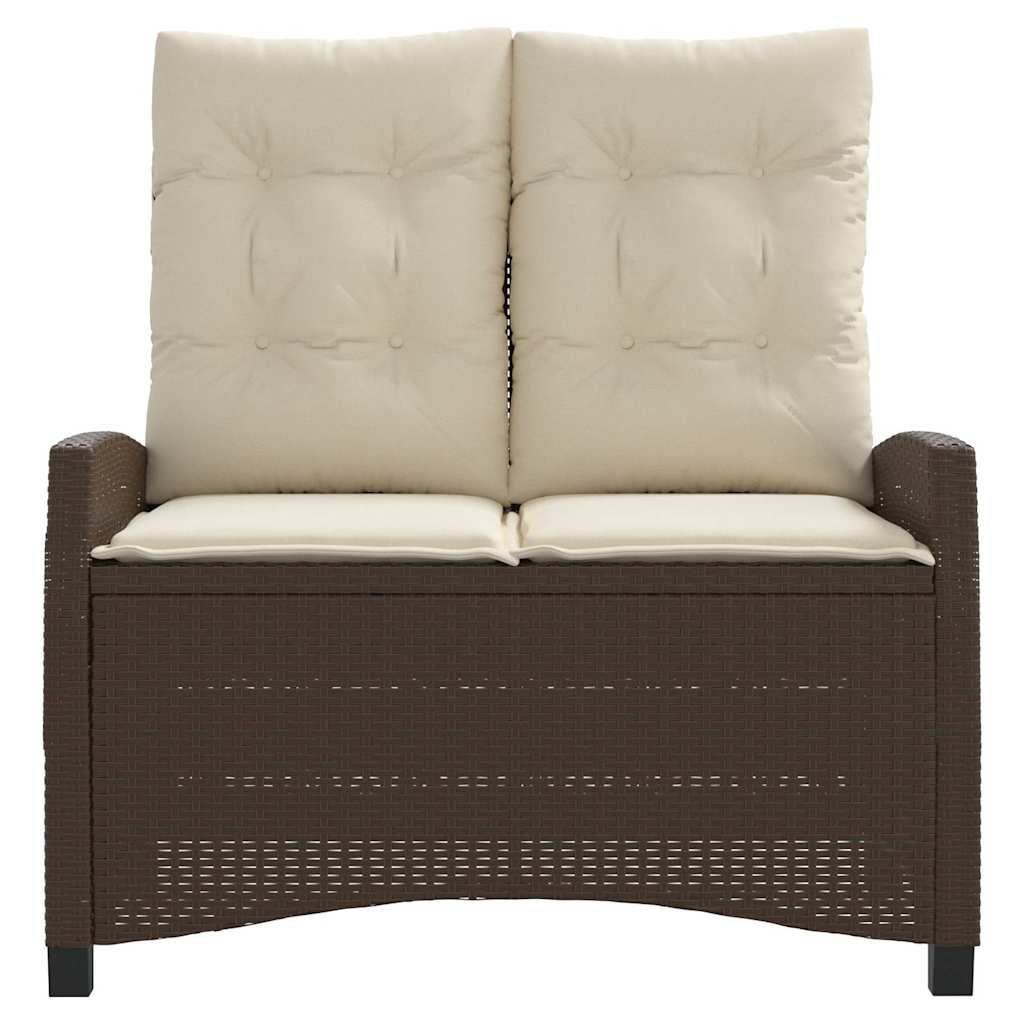 Reclining Garden Bench with Cushions Brown Poly Rattan