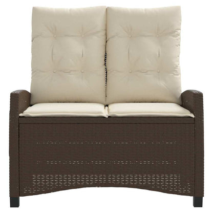 Reclining Garden Bench with Cushions Brown Poly Rattan