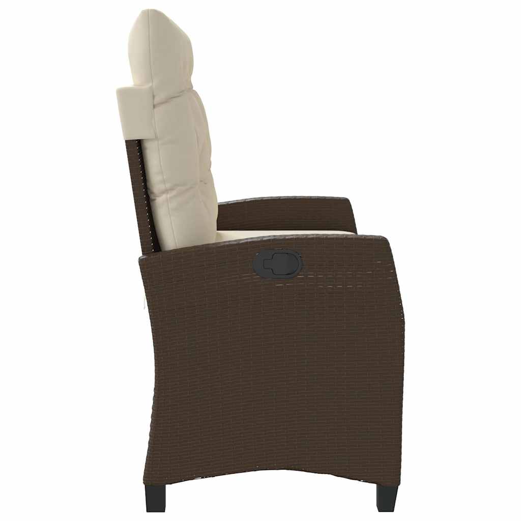 Reclining Garden Bench with Cushions Brown Poly Rattan