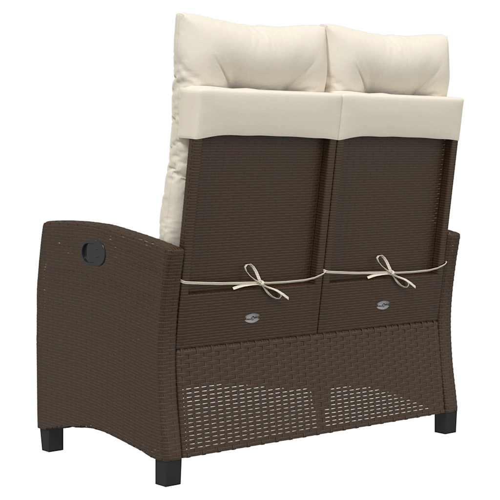 Reclining Garden Bench with Cushions Brown Poly Rattan