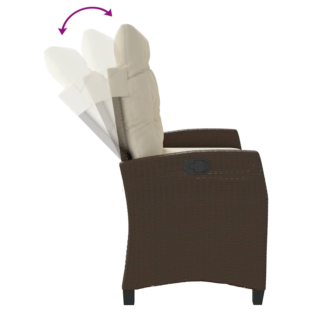 Reclining Garden Bench with Cushions Brown Poly Rattan