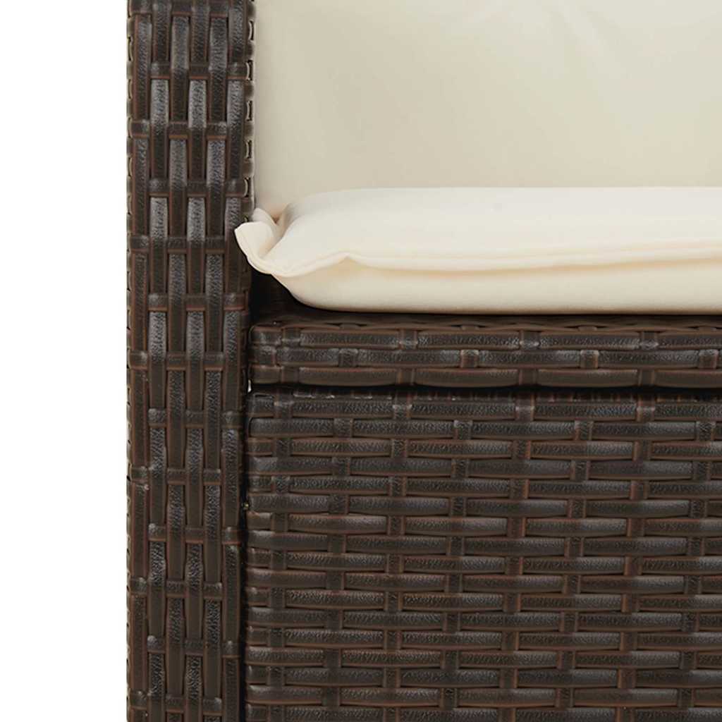 Reclining Garden Bench with Cushions Brown Poly Rattan