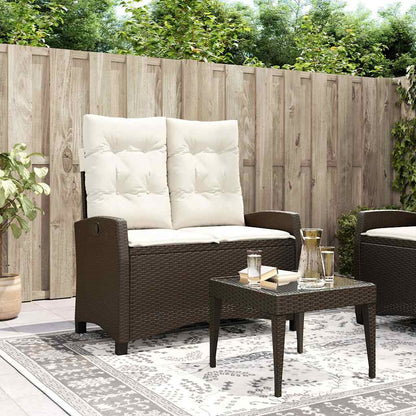 Reclining Garden Bench with Cushions Brown Poly Rattan