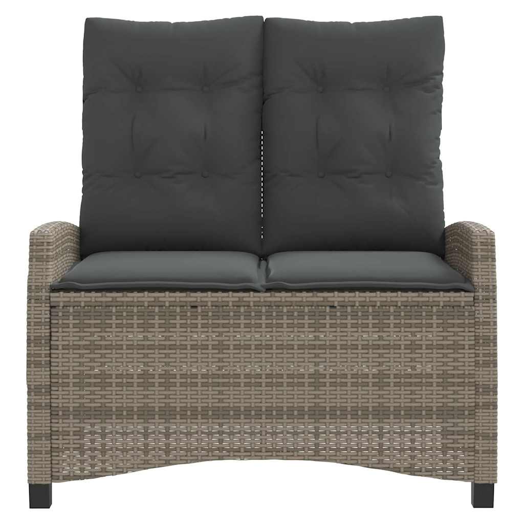 Reclining Garden Bench with Cushions Grey Poly Rattan
