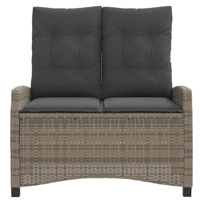 Reclining Garden Bench with Cushions Grey Poly Rattan