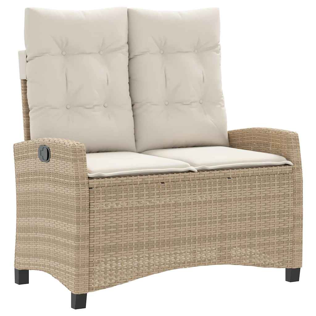 Reclining Garden Bench with Cushions Beige Poly Rattan